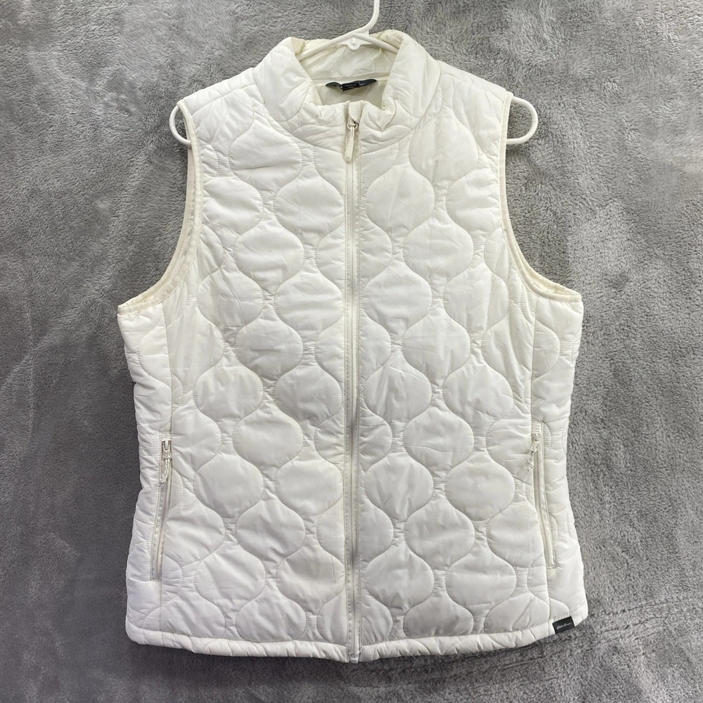 Eddie Bauer Womens Quilted Puffer Vest Ivory Full Zip Size Large EB650